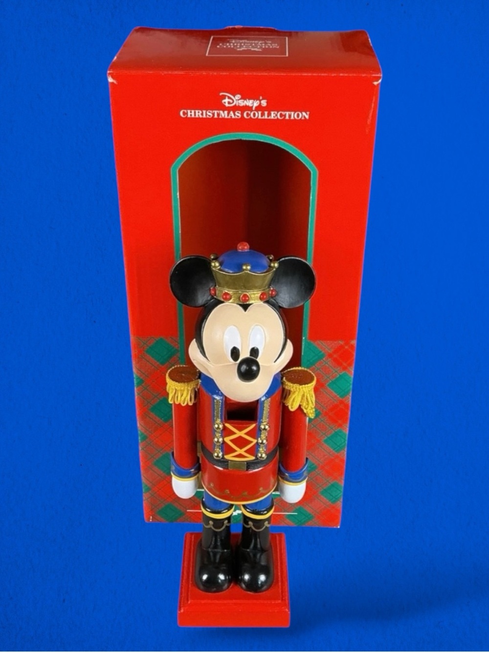 Vintage Disney Kurt Adler Nutcracker Red Blue Christmas King Mickey Figurine Box